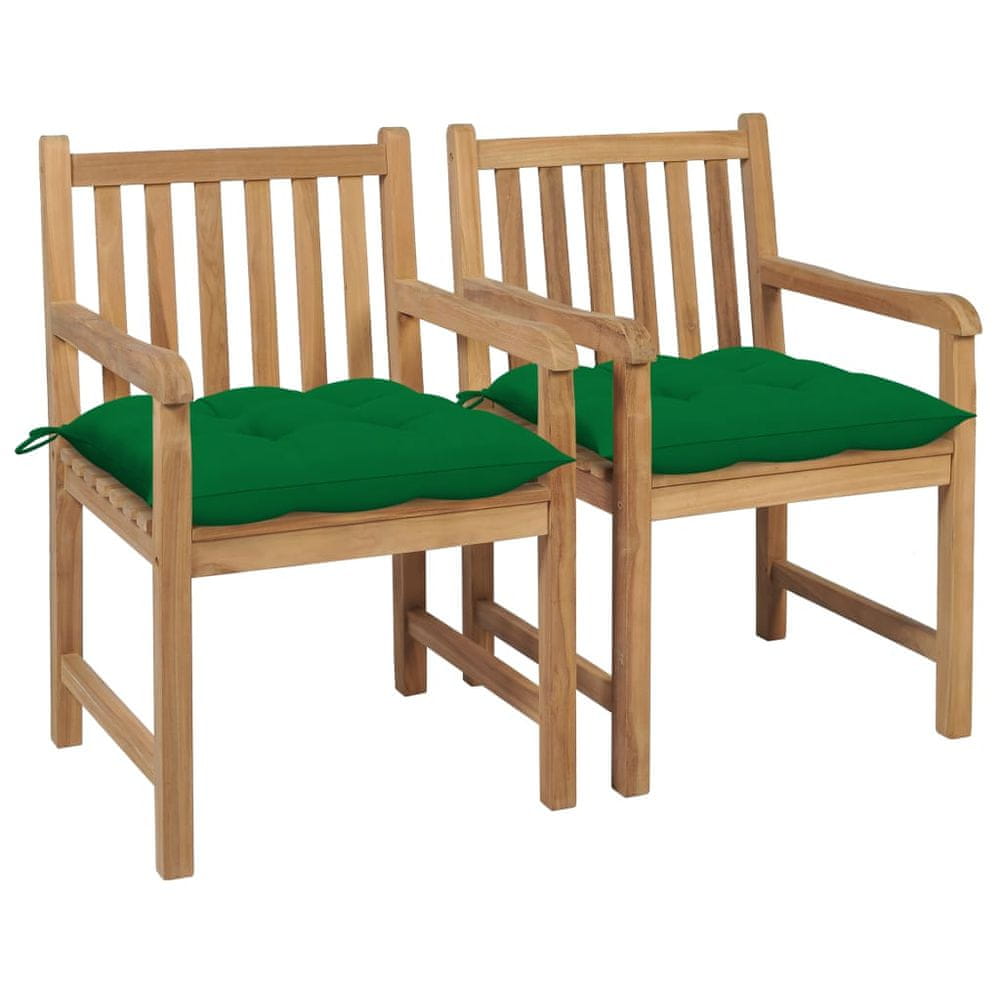 Petromila vidaXL Záhradné stoličky 2 ks zelené podložky tíkový masív